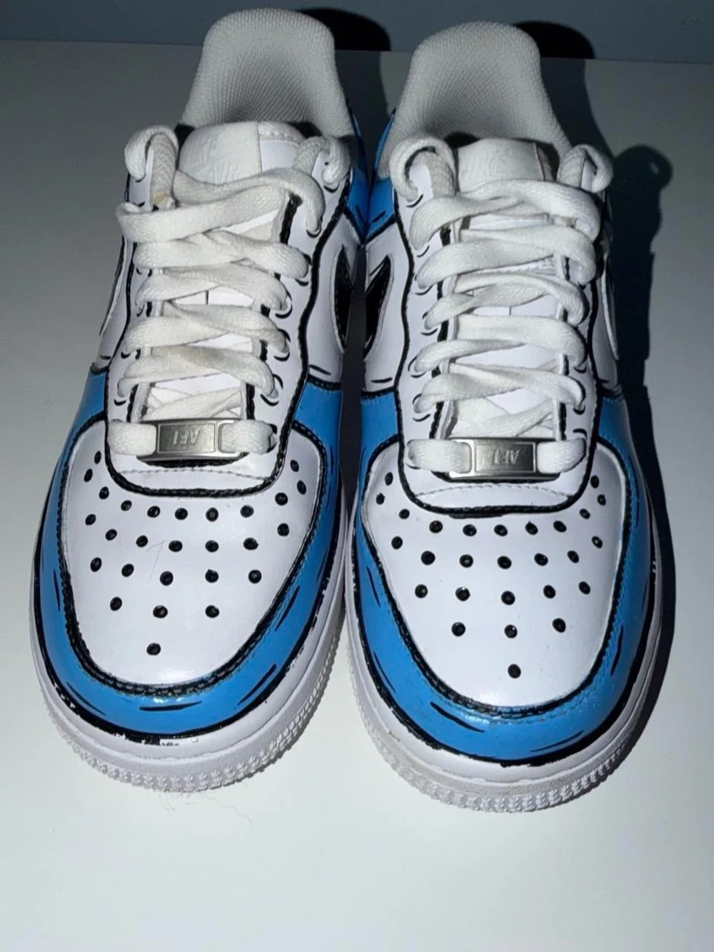 Nike Air Force 1 Custom Cartoon Sneakers Blue Black White 3.5 Youth / Women’s 5
